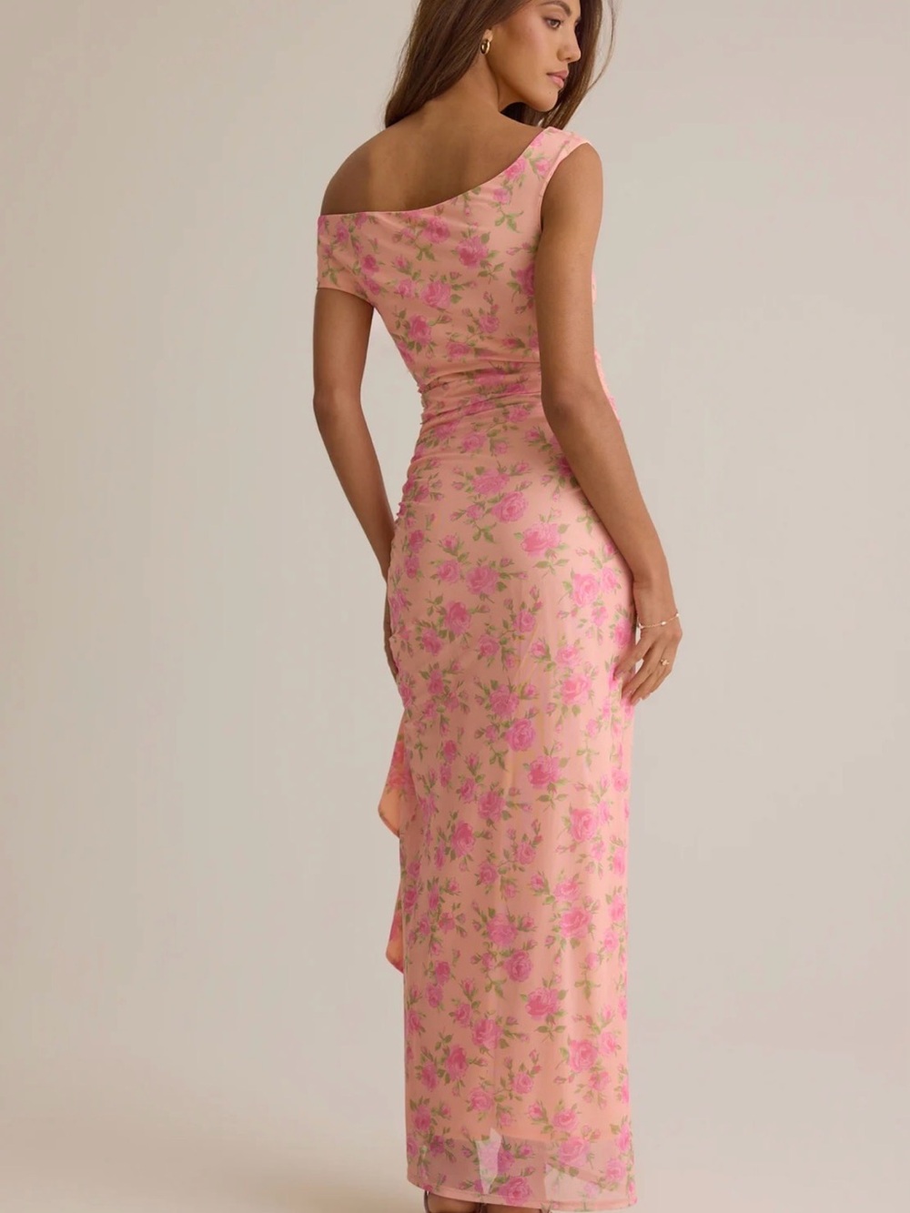 Altar'd State Pink Floral Off-Shoulder Ruffle High-Low Maxi - Picture 4 of 7